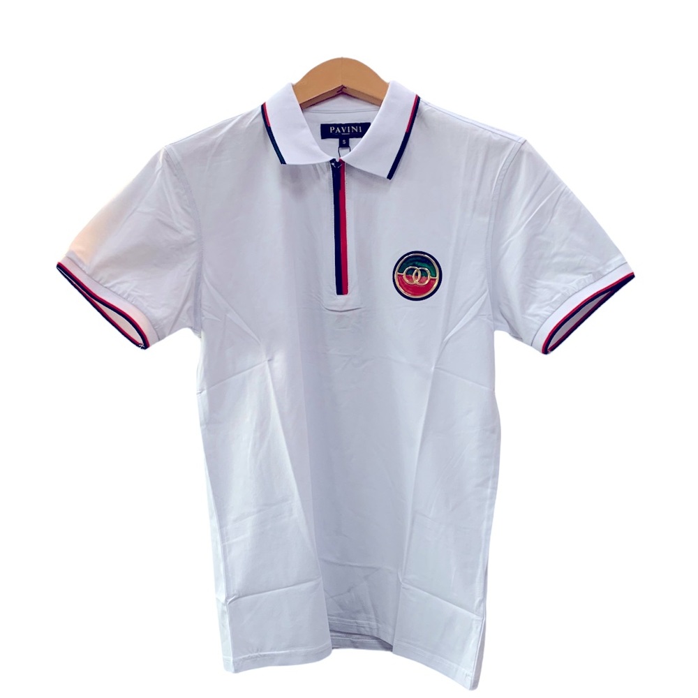 Designer style polo shirt white green red
